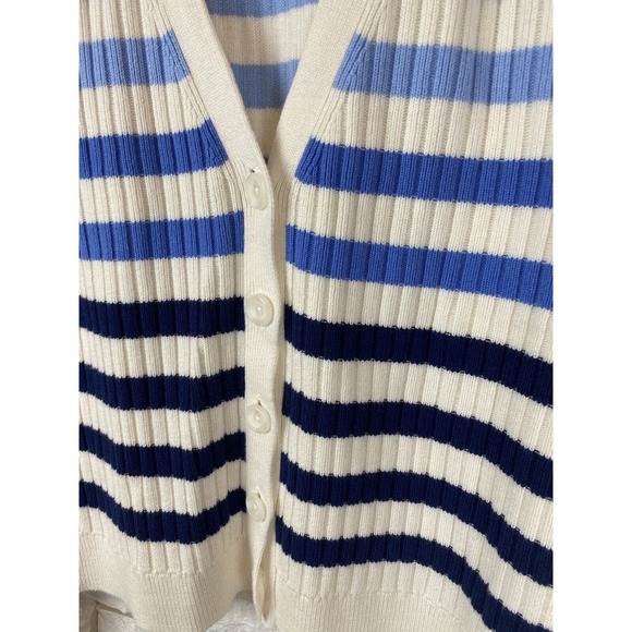 TALBOTS V-Neck Striped cotton Cardigan Size Medium - Picture 3 of 6